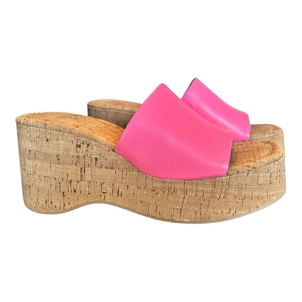 Madden Girl Pink Cork Platform Slide Sandals